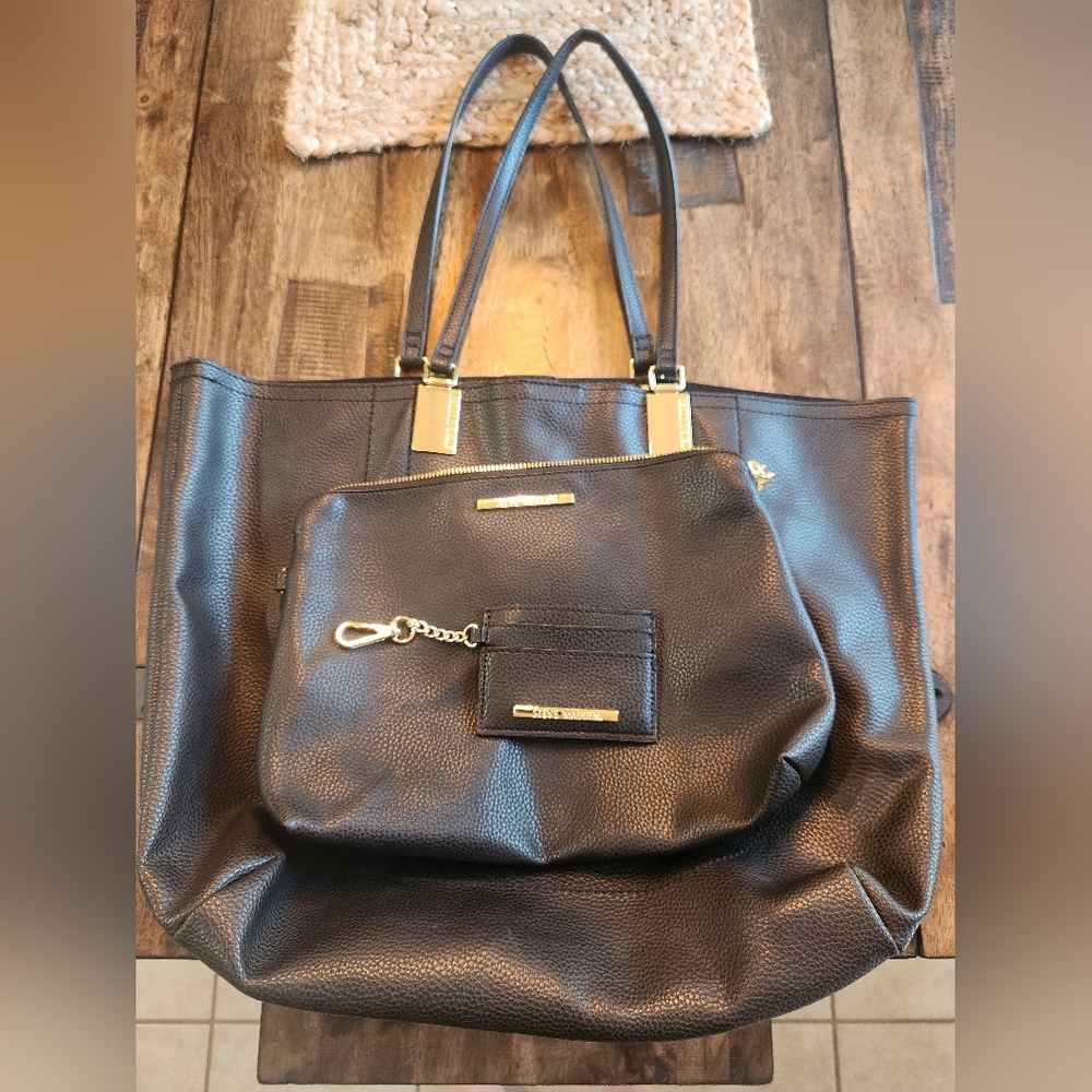 Steve Madden 3pc Black Tote Bag/Pouch/Wallet. NWOT